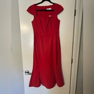 Anthropologie Red Sweetheart A-Line Midi Dress - Small